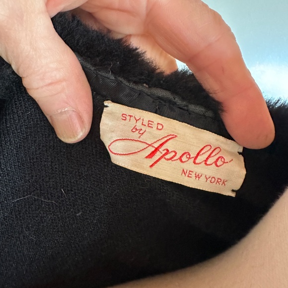 Vintage Genuine Mouton Fur Shawl Collar Sweater Black S, Rhinestone Accents - Picture 13 of 14